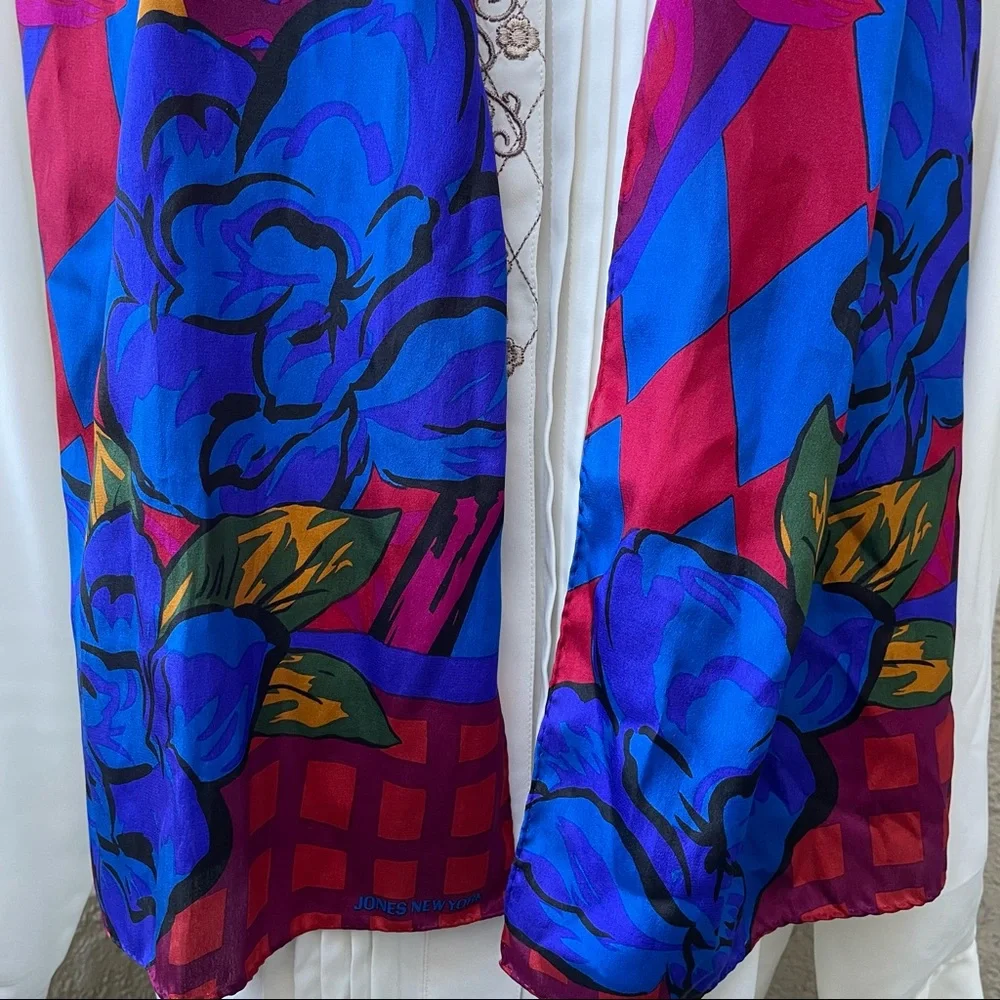 Vintage bright multicolored Jones New York silk scarf